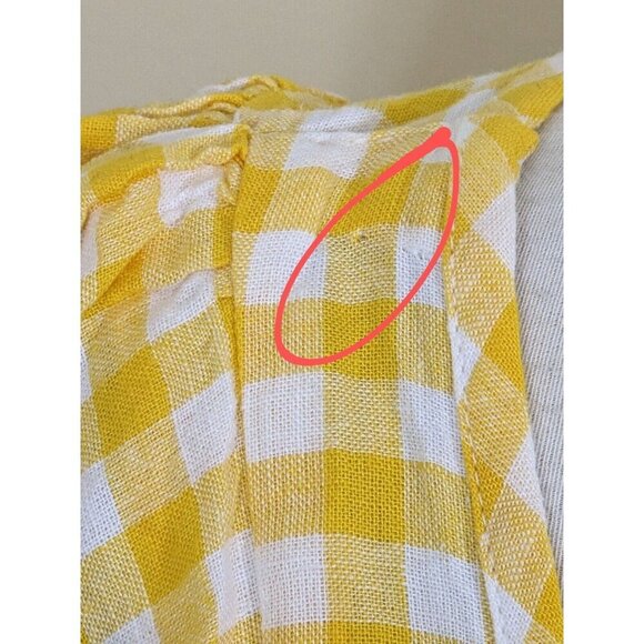 Old Navy Linen Blend Top Blouse Womens Plus 2X Yellow Gingham Tie Back Peasant - Picture 10 of 10